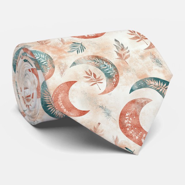 Boho Celestial Floral Moon Pattern (2) Neck Tie (Rolled)