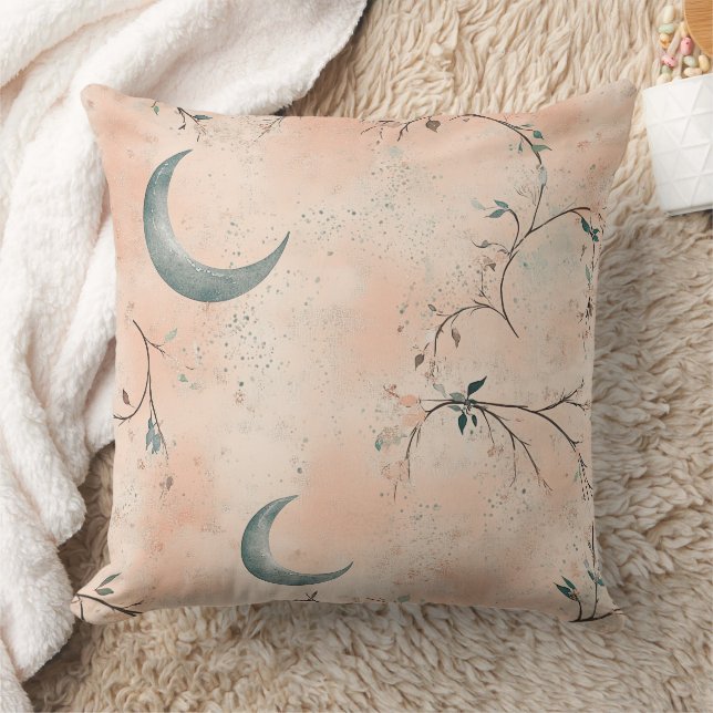 Boho Celestial Floral Moon Pattern (3) Throw Pillow (Blanket)