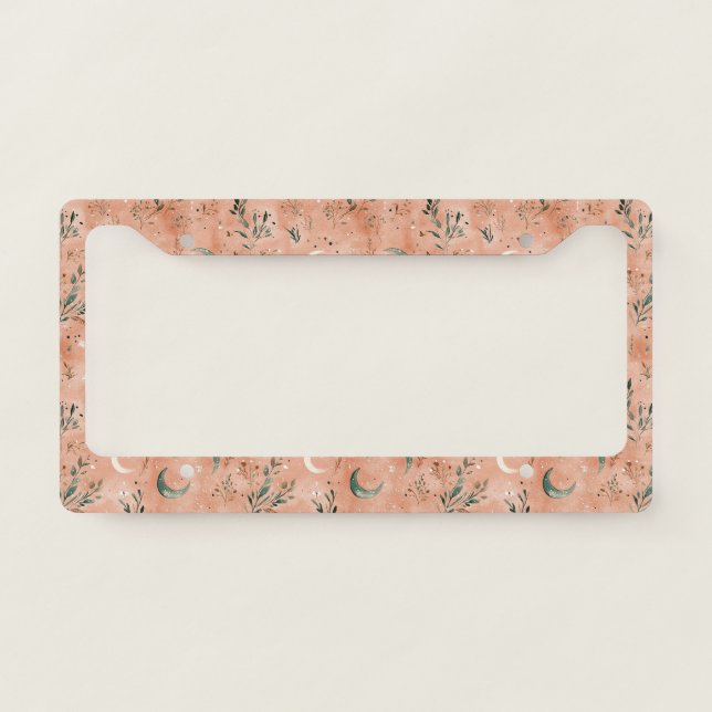 Boho Celestial Floral Moon Pattern (4) License Plate Frame (Front)