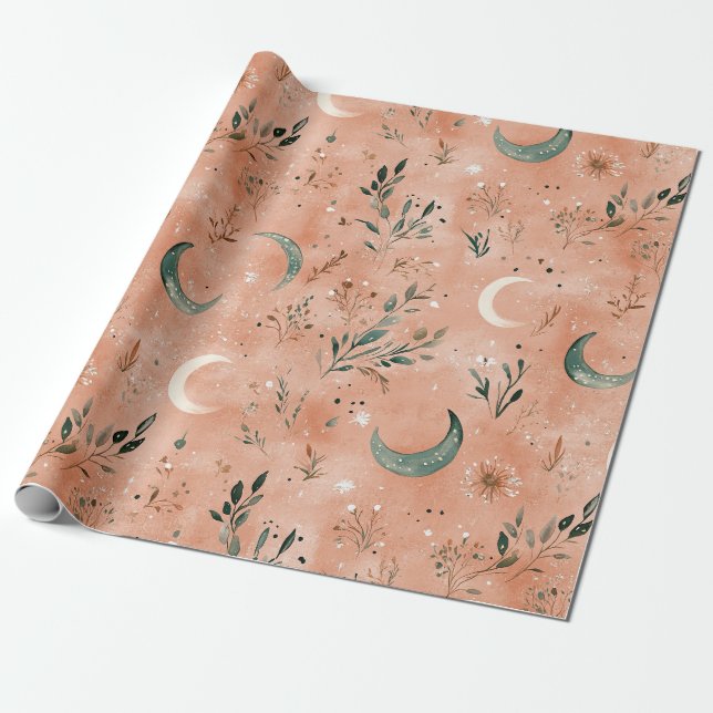 Boho Celestial Floral Moon Pattern (4) Wrapping Paper (Unrolled)