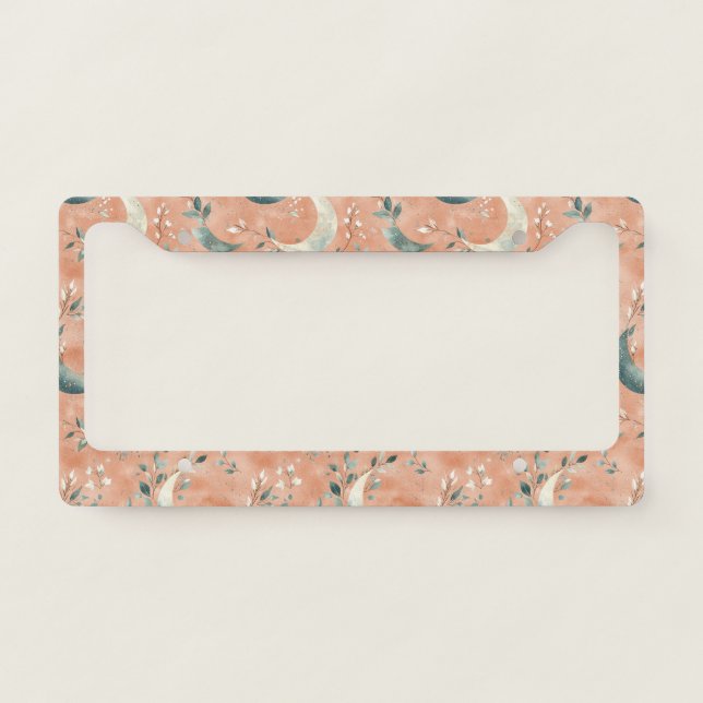 Boho Celestial Floral Moon Pattern (5) License Plate Frame (Front)