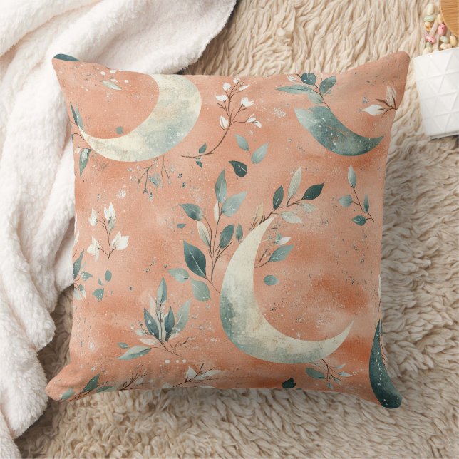 Boho Celestial Floral Moon Pattern (5) Throw Pillow (Blanket)