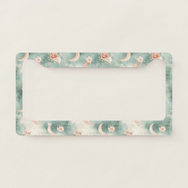 Boho Celestial Floral Moon Pattern (7) License Plate Frame (Front)