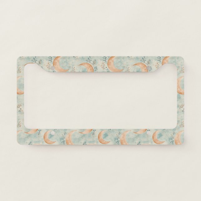 Boho Celestial Floral Moon Pattern (8) License Plate Frame (Front)