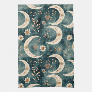 Boho Celestial Floral Moon Pattern (9) Kitchen Towel
