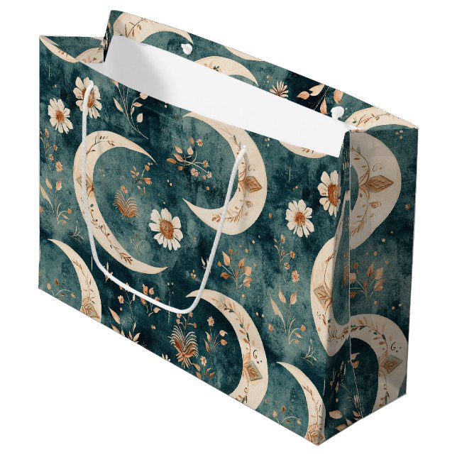 Boho Celestial Floral Moon Pattern (9) Large Gift Bag (Front Angled)