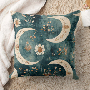 Boho Celestial Floral Moon Pattern (9) Throw Pillow