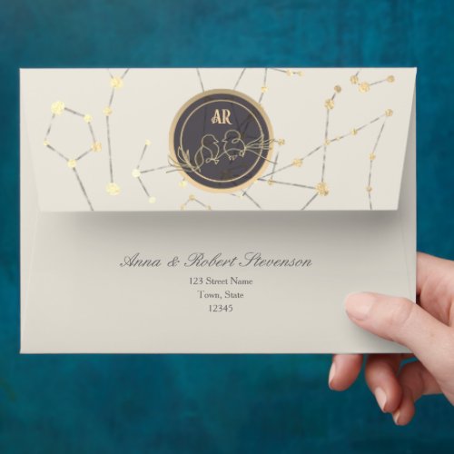 Boho Celestial Gold Wedding Return Address  Envelope