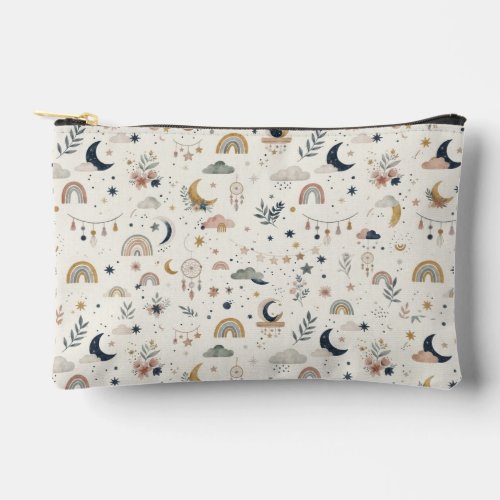 Boho Celestial Makeup Pouch| Neutral Moon and Star Accessory Pouch