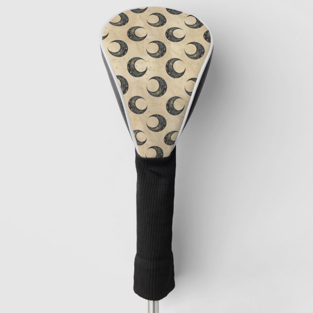 Boho Celestial Moon Gold Pattern Golf Head Cover (Front)
