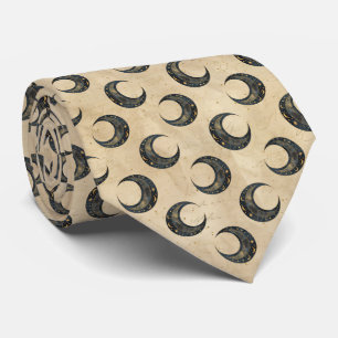 Boho Celestial Moon Gold Pattern Neck Tie