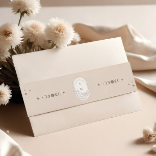 Boho Celestial Moon Stars Monogram Holistic Invitation Belly Band