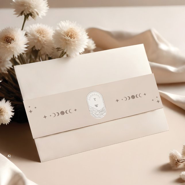 Boho Celestial Moon Stars Monogram Holistic Invitation Belly Band (Boho Celestial Moon Stars Monogram Holistic Invitation Belly Band)