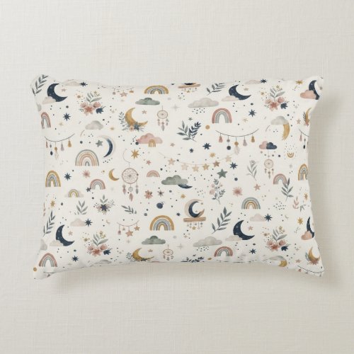 Boho Celestial Nursery  | Neutral Moon and Stars Accent Pillow