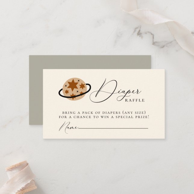 Boho Celestial Planet Diaper Raffle Enclosure Card (Front/Back In Situ)