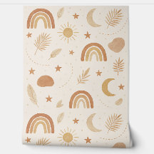 Boho Celestial Rainbow Nursery Wallpaper – Warm 