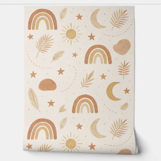 Boho Celestial Rainbow Nursery Wallpaper – Warm 