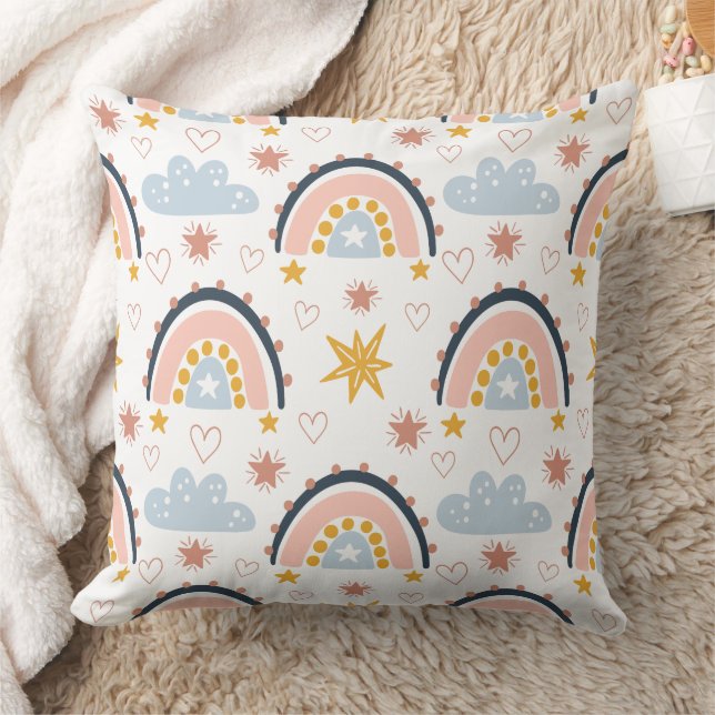 Boho Celestial Rainbows & Starbursts Pattern Throw Pillow (Blanket)
