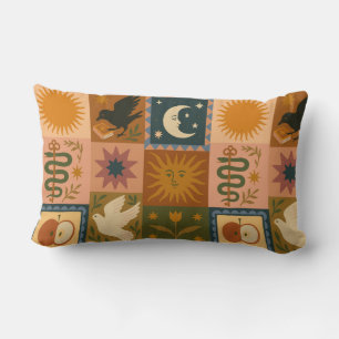Boho Celestial Retro Sun & Moon Lumbar Pillow