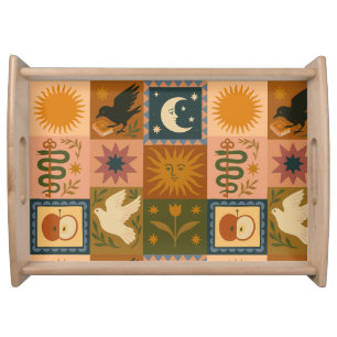 Boho Celestial Retro Sun & Moon Serving Tray