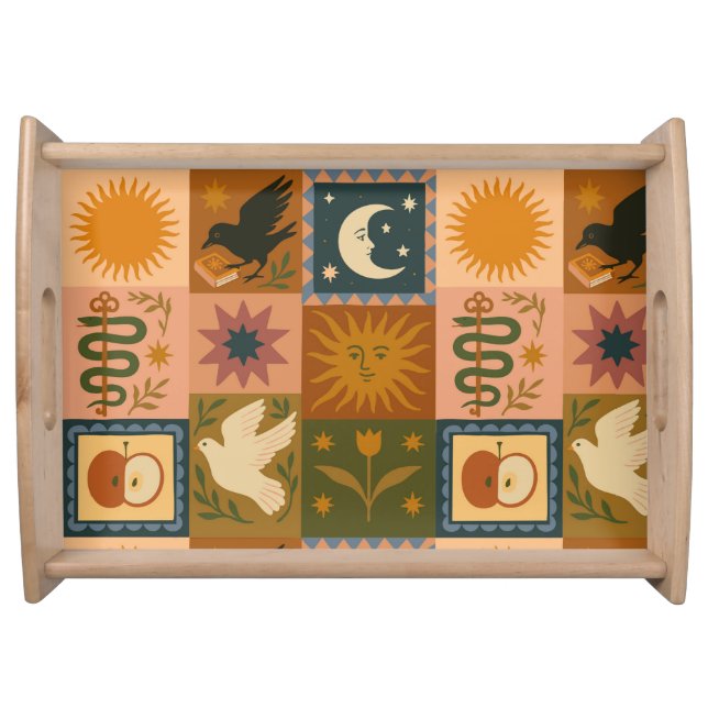 Boho Celestial | Retro Sun & Moon Serving Tray (Front)