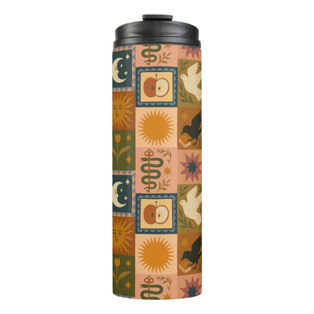 Boho Celestial | Retro Sun & Moon Thermal Tumbler (Front)