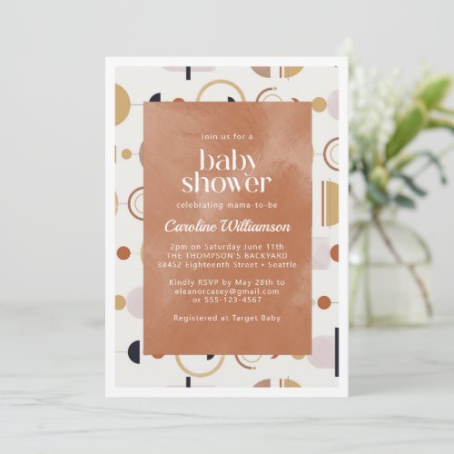 Boho Celestial Shapes Terracotta Baby Shower Invitation