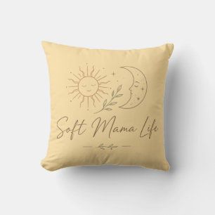 Boho Celestial "Soft Mama Life" Line Art Design Throw Pillow