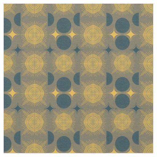 Boho Celestial Sun Moon Gray Pattern Fabric