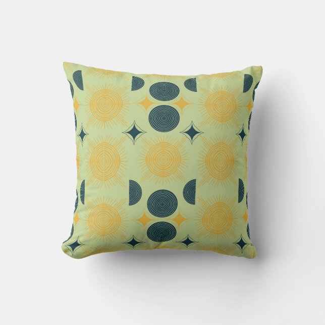 Boho Celestial Sun Moon Mint Throw Pillow (Front)