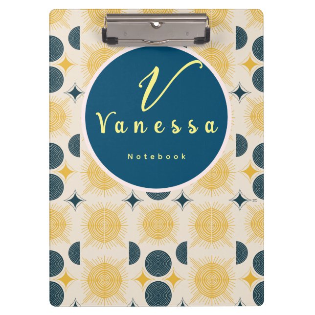 Boho Celestial Sun Moon Monogram Script Clipboard (Front)