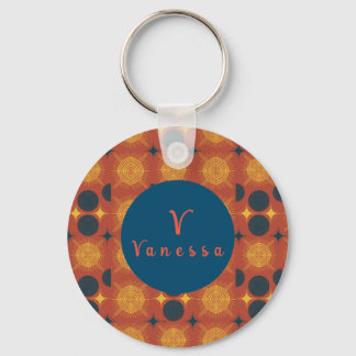 Boho Celestial Sun Moon Monogram Script Keychain