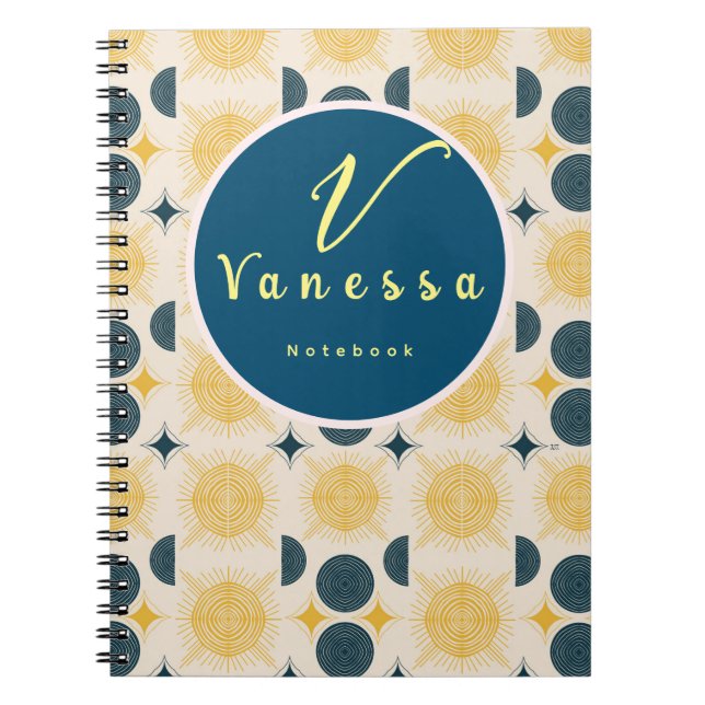 Boho Celestial Sun Moon Monogram Script  Notebook (Front)