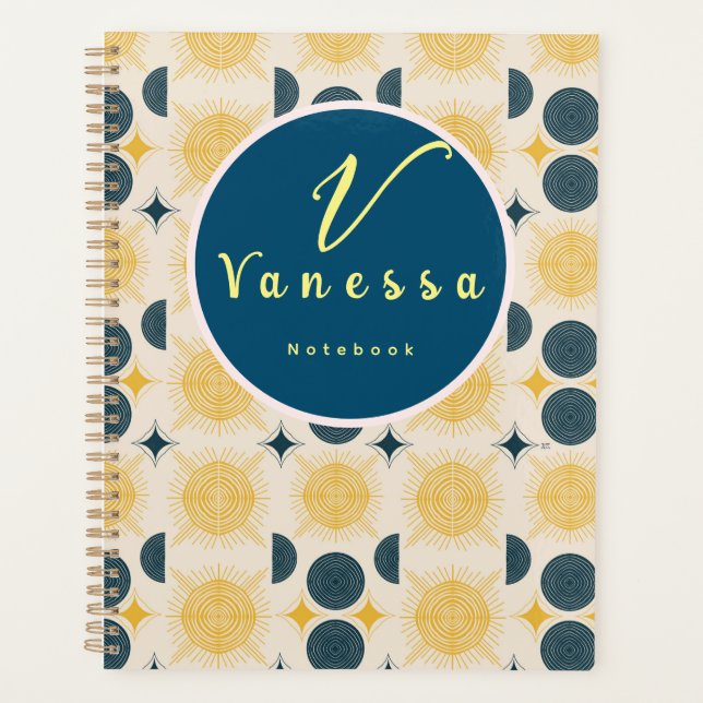 Boho Celestial Sun Moon Monogram Script Planner (Front)