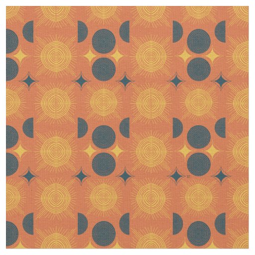 Boho Celestial Sun Moon Orange Pattern Fabric