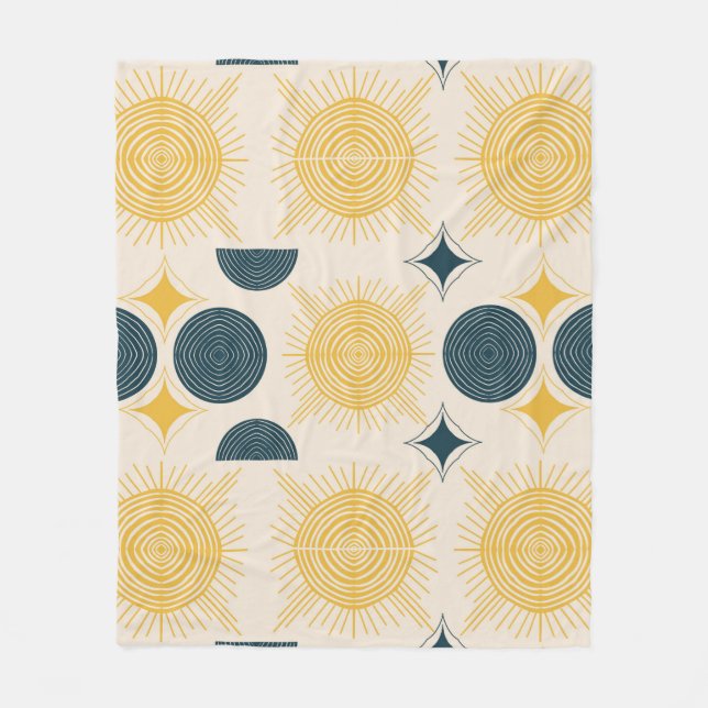 Boho Celestial Sun Moon Pattern  Fleece Blanket (Front)
