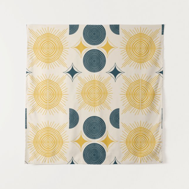 Boho Celestial Sun Moon Pattern Tapestry (Front)