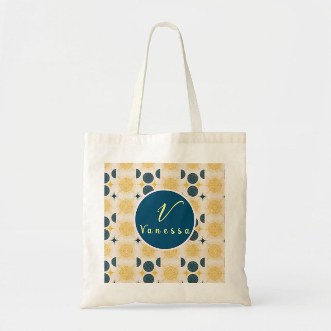 Boho Celestial Sun Moon Script  Tote Bag (Front)