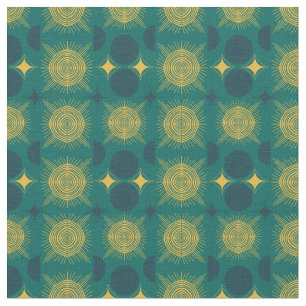 Boho Celestial Sun Moon Teal Pattern Fabric