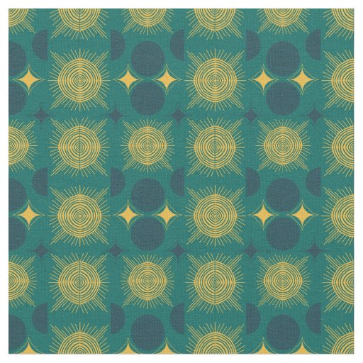 Boho Celestial Sun Moon Teal Pattern Fabric
