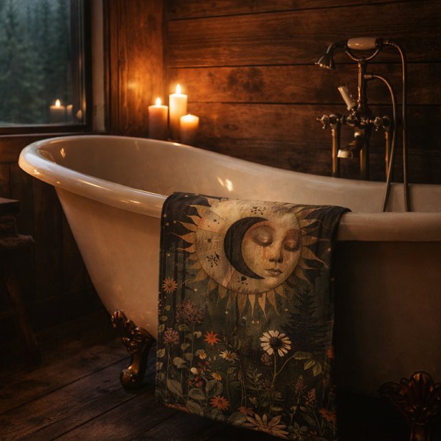 Boho Celestial Sun Moon Wildflower Garden Bath Towel Set (Creator Uploaded)