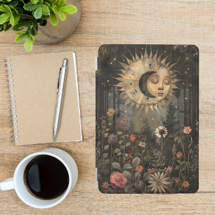 Boho Celestial Sun Moon Wildflower Garden iPad Mini Cover