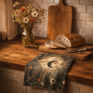 Boho Celestial Sun Moon Wildflower Garden Kitchen Towel
