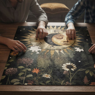 Boho Celestial Sun Moon Wildflower Garden Sports  Jigsaw Puzzle