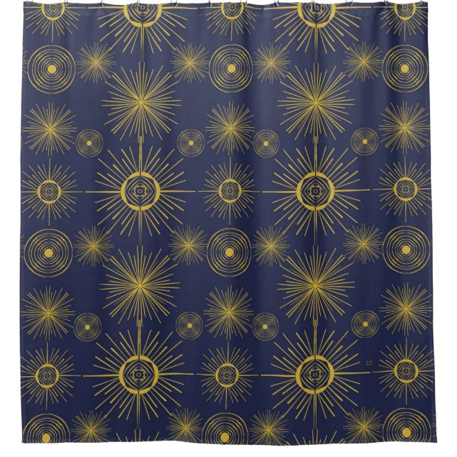 Boho Celestial Sun Stars Blue Pattern  Shower Curtain (Front)