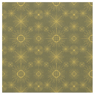 Boho Celestial Sun Stars Green Pattern Fabric