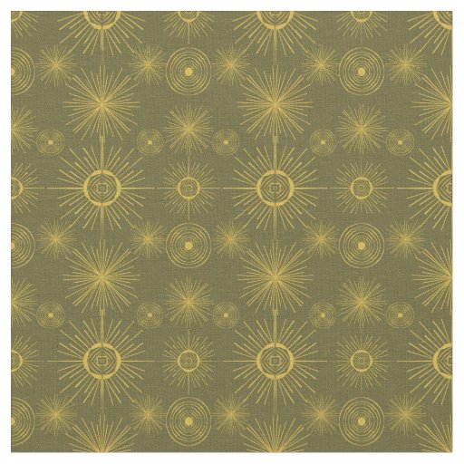 Boho Celestial Sun Stars Green Pattern Fabric
