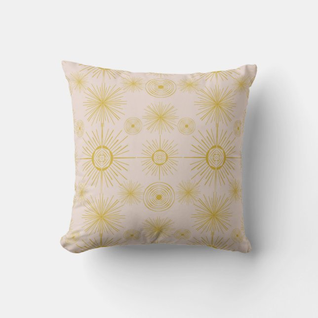 Boho Celestial Sun Stars Ivory Pattern Throw Pillow (Front)