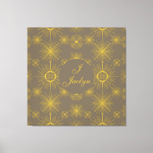 Boho Celestial Sun Stars Personalized Gray  Canvas Print