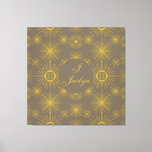 Boho Celestial Sun Stars Personalized Gray  Canvas Print (Front)